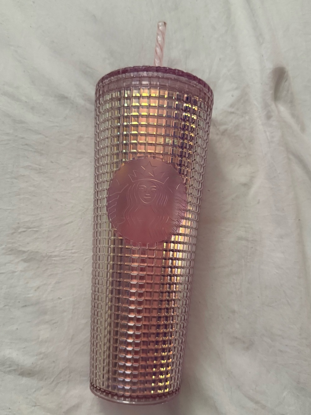 24 oz Venti Starbucks Pink Iridescent Studded Cold Cup Tumbler with Straw